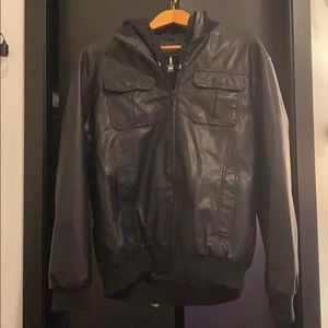 Hooded Black Leather Jacket